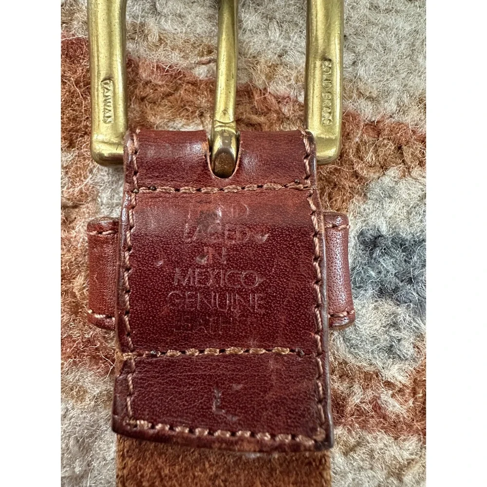 Vintage Brown Genuine Leather Hand Laced Braided Belt Solid Brass Buckle Large